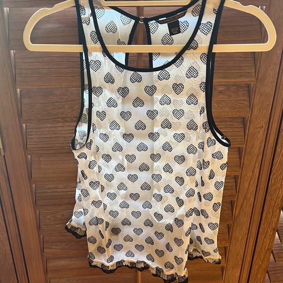 Victoria’s Secret top BLACK heart lingerie tank top see through sexy black white - Picture 2 of 7